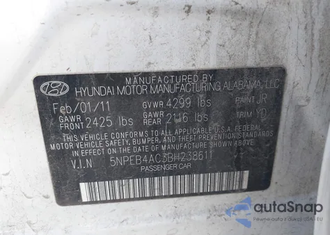 2011 Hyundai Sonata Gls из США, поврежденный, VIN 5NPEB4AC3BH238611